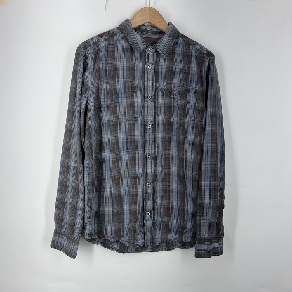 Prana Mens Plaid Organic Cotton Recycled Polyester Button Down Shirt Size M